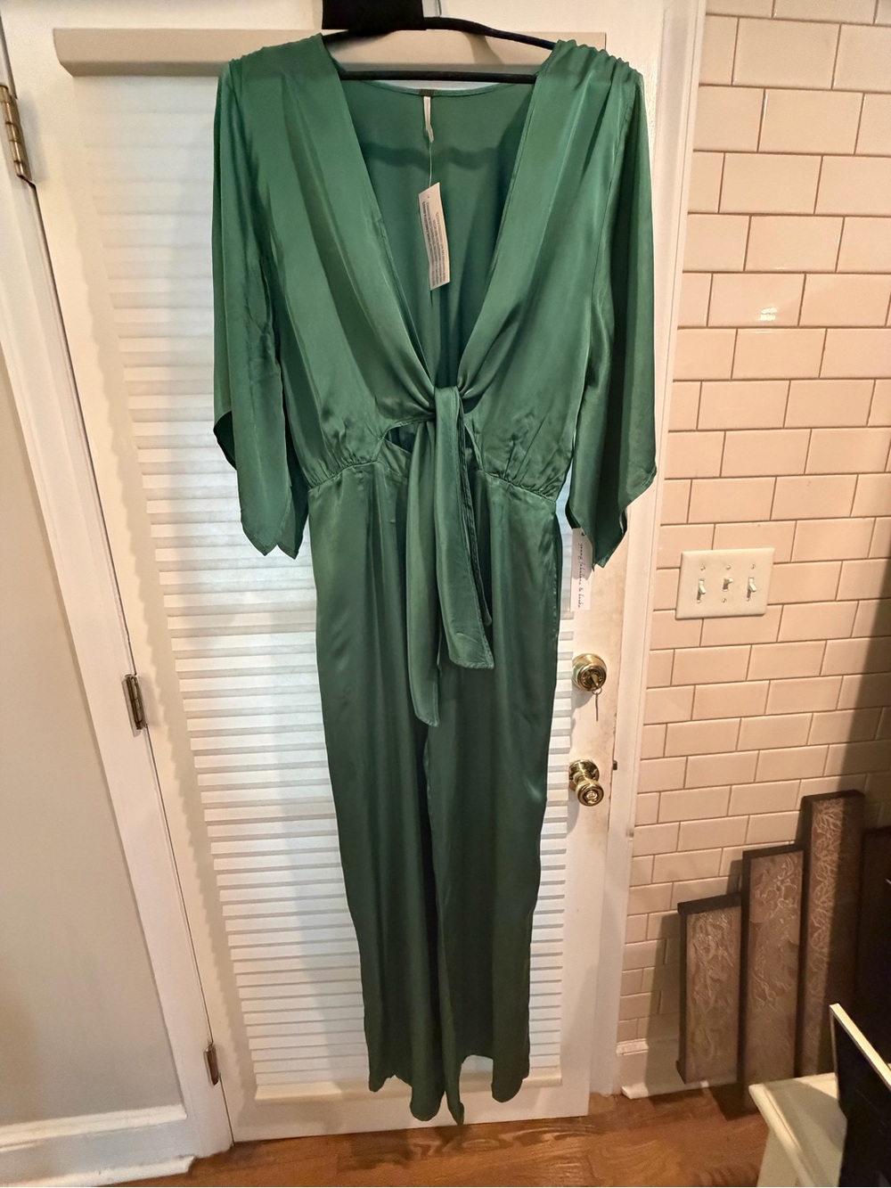 Young Fabulous & Broke Emerald Green Satin Jumpsuit